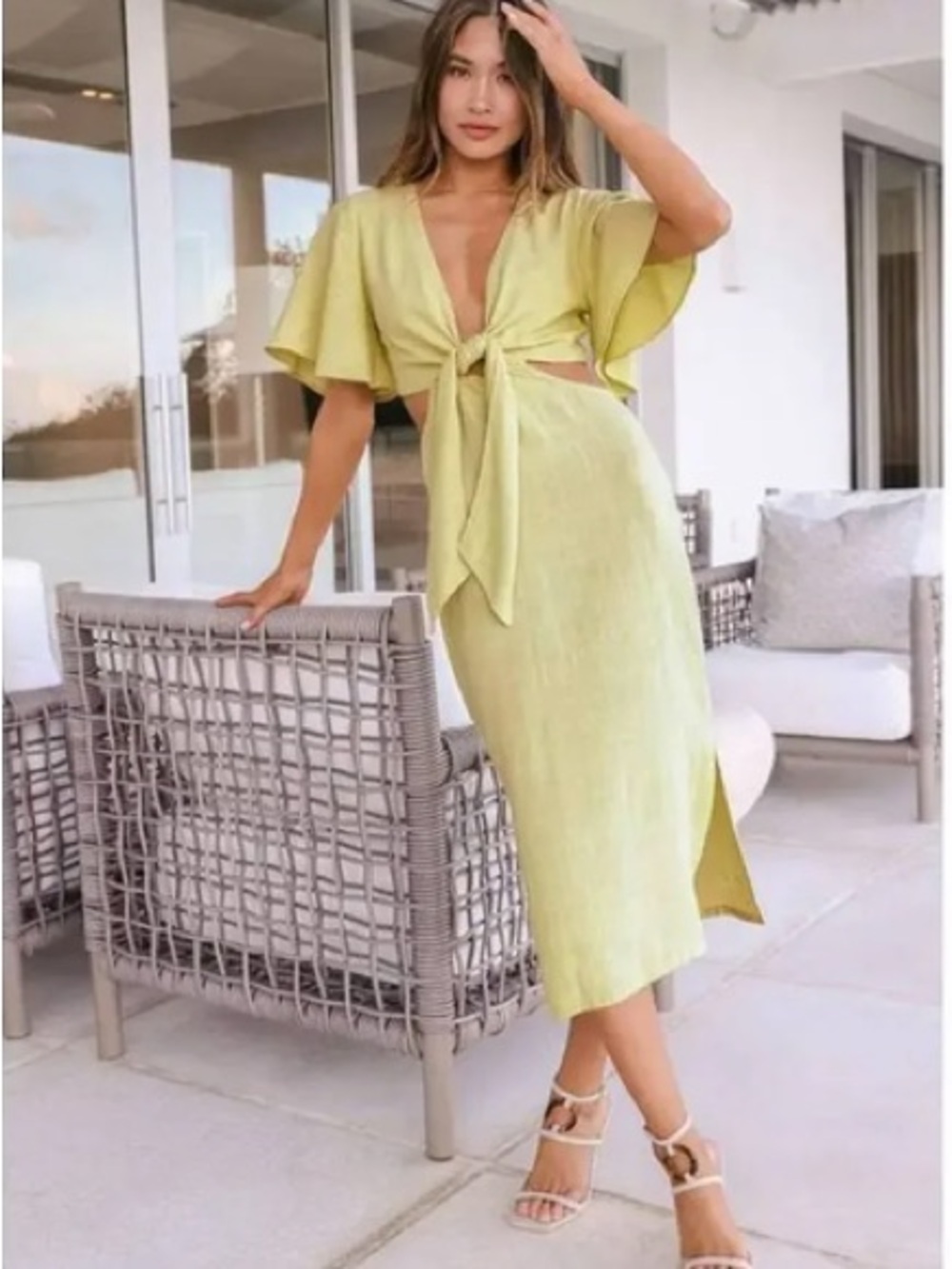 Lulu's Light Lime Green Wrap-Front Dress